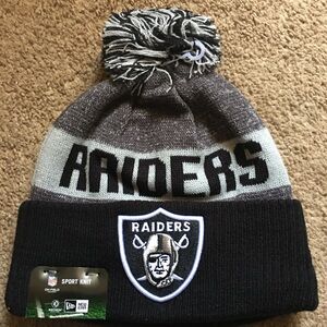 Las Vegas Raiders New Era Black Knit Beanie with Pom Pom Black and Grey